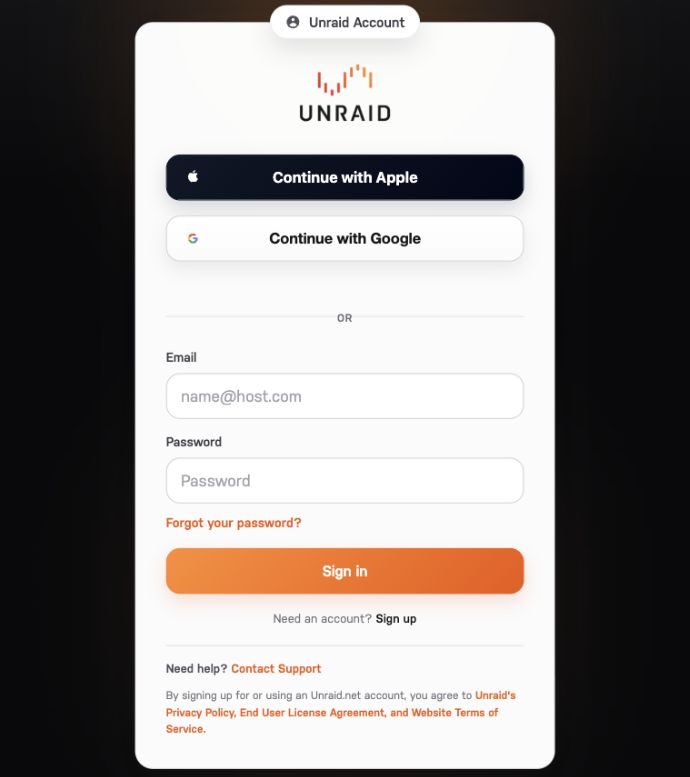 Public Unraid SSO sign-in surface