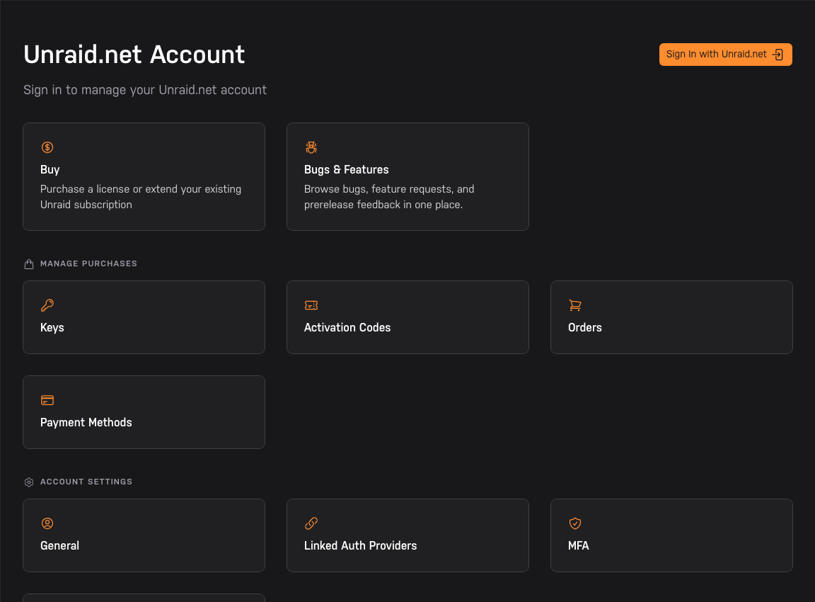 Public Unraid.net Account surface